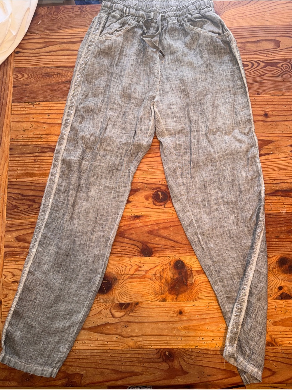 Women's  Gray Drawstring Linen Blend Pants